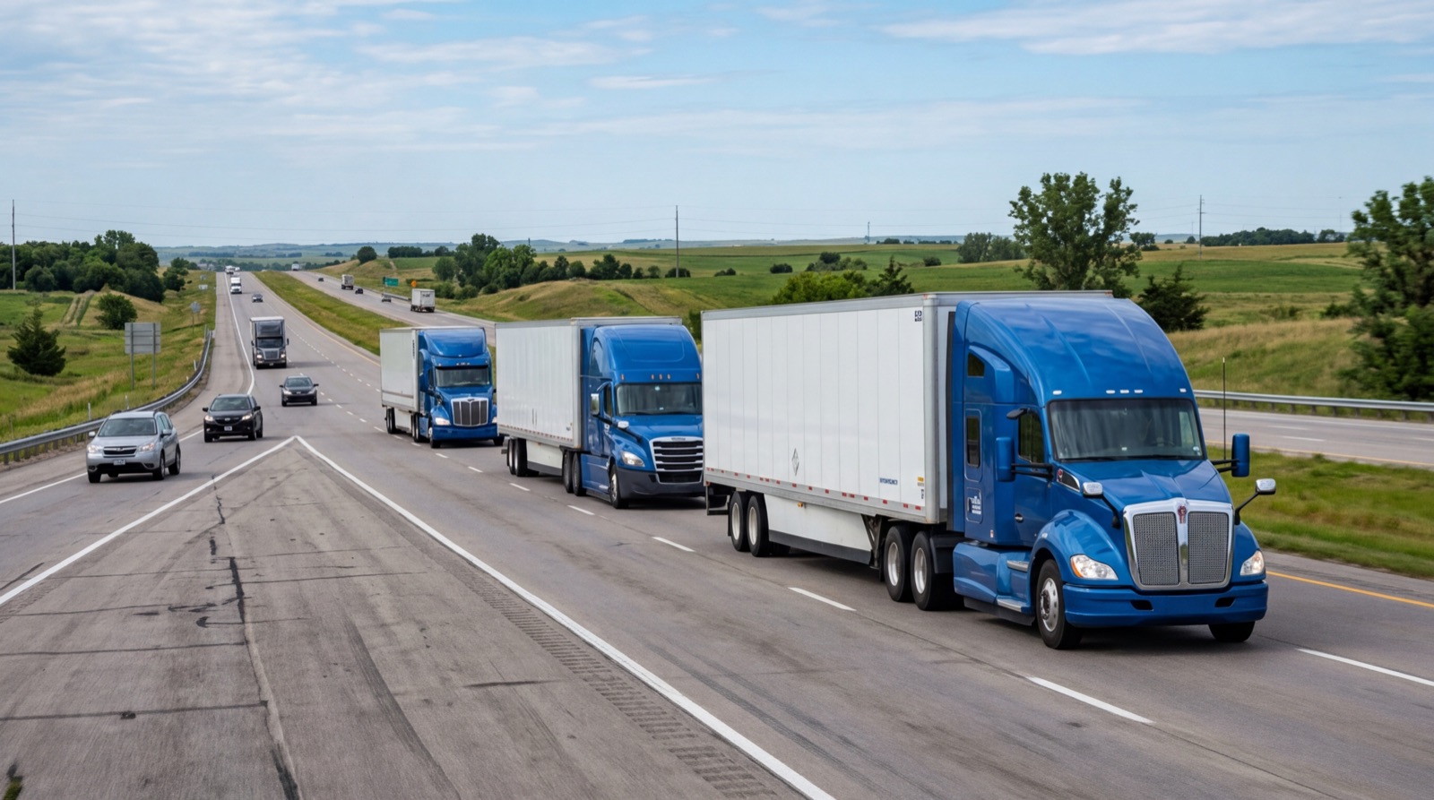 Artur Express tractors traveling in convoy on the interstate.